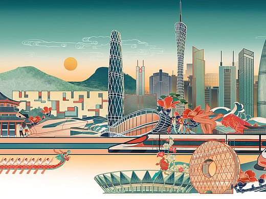 粤港澳大湾区插画长卷