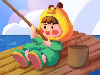 儿童插画-钓鱼的鸭吖
