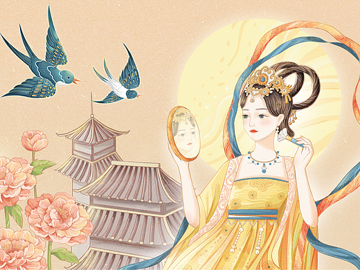 国潮-化妆品商业插画-美人妆-胭脂雪