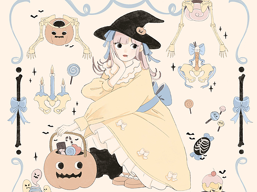 插画 万圣节魔女 Trick Or Treat（个人主页-ZNjg3ODA5NDg=） - 艺术插画 - 站酷设计师慢慢漫漫的河滩原创素材 - 站酷ZCOOL