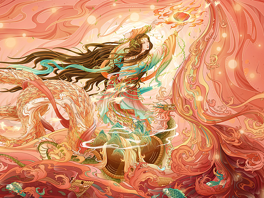 女娲补天  精卫填海国风插画