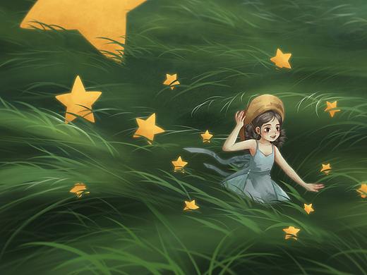 在星星的草丛里（个人主页-ZNjYxODI0MDQ=） - 儿童插画 - 站酷设计师牡蛎锅锅原创素材 - 站酷ZCOOL