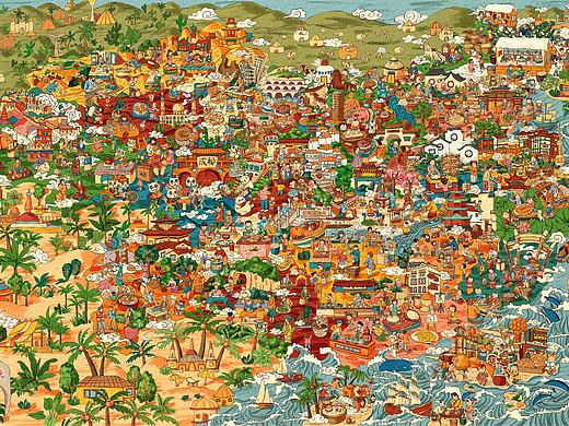 美食地图插画