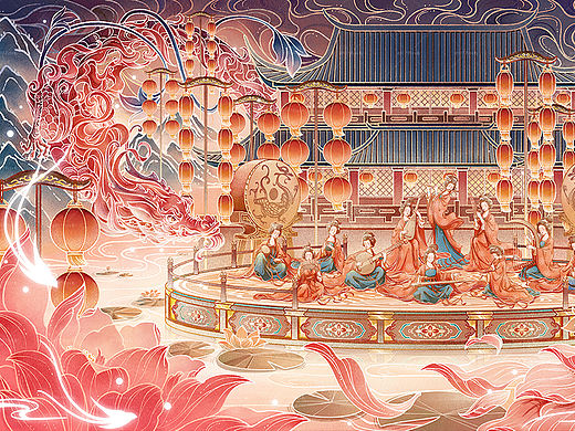 龙腾夜乐|非遗文化文创龙年包装插画新年贺图