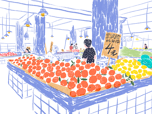 彩铅速写风景插画