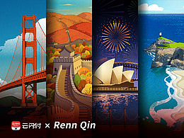 云闪付✖️Renn Qin《 送福气—点亮全球 》地标卡插画