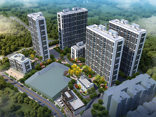 住宅小区示范区公建透视鸟瞰图建筑效果图