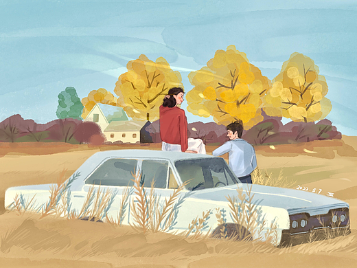 原创插画《蜜蜜和她恋爱时的爸妈》