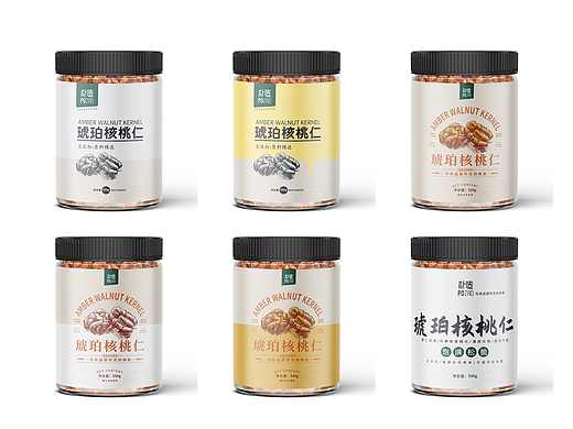 琥珀核桃仁罐装瓶贴标签设计方案效果展示