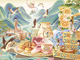 中式糕点国潮插画