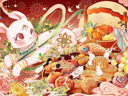 中秋节插画贺图/月满中秋