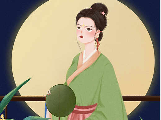 古风插画|望月的少女