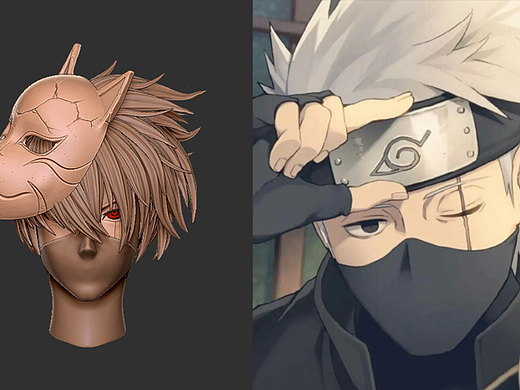 【zbrush】火影忍者旗木卡卡西手办头模雕刻讲解。