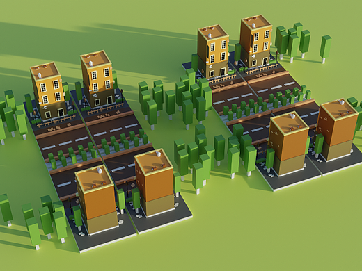 Blender做的Lowplay风格的街景模型