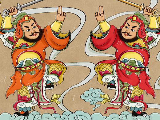 国潮新年门神插画
