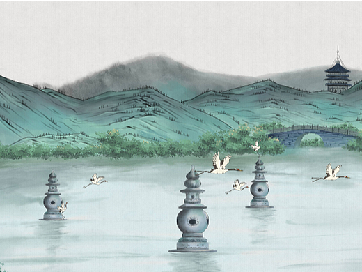 杭州西湖水彩插画