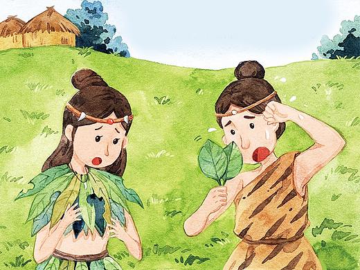《嫘祖养蚕》水彩插画配图