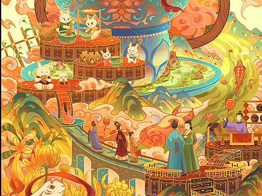 中秋国潮风节日插画