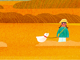 金色秋季儿童扁平风插画