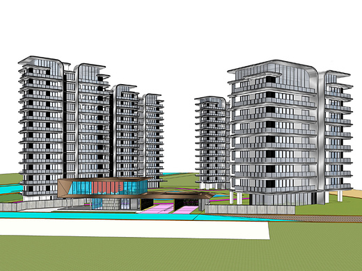 建筑素模网30现代高层办公楼su模型下载素模网60现代高层住宅su模型