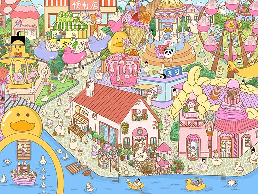 密集插画-《方头鸭小镇》