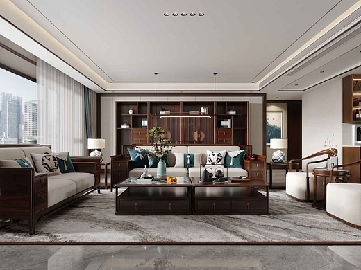 新中式客餐厅（个人主页-ZNjA0MDc4MTY=） - 家装设计 - 站酷设计师崔晓月原创素材 - 站酷ZCOOL