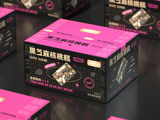 石开设计 | 黑芝麻核桃糕零食休食包装设计