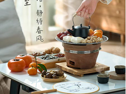 围炉煮茶/美的生活电器取暖桌海报拍摄