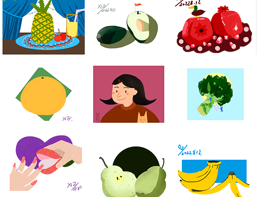 水果插画临摹与原创作品