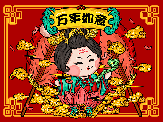 国潮插画设计｜古风如意兔