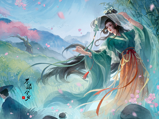 古风插画《旧词·定风波》