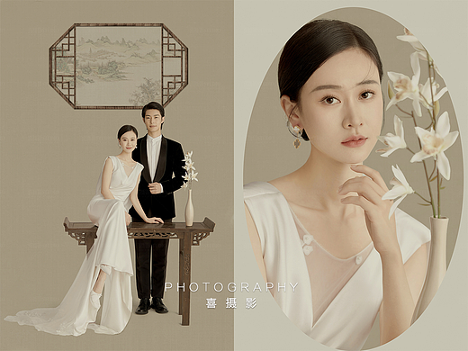 一眼美翻了！诗意温婉的中式工笔画婚纱照