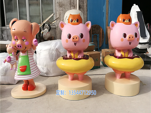 玻璃钢小猪卡通模型生肖猪造型摆件玻璃纤维彩绘公仔