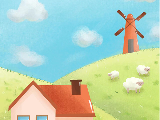 蓝天白云治愈插画