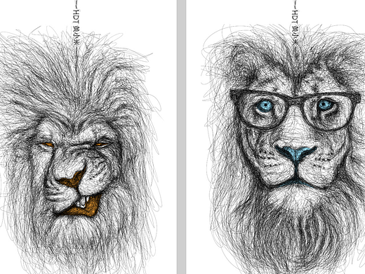 《调皮》乱线黑白动物插画