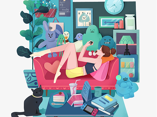 扁平插画设计《周日小清闲》（个人主页-ZNjEyNTEwNTI=） - 商业插画 - 站酷设计师奇奇怪怪懵三岁原创素材 - 站酷ZCOOL