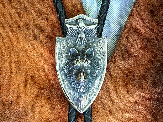 印第安老鹰狼头石矛波洛领带个性盾牌男士百搭bolo tie