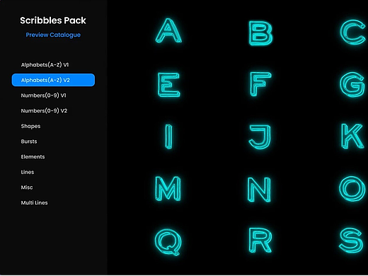 AE/PR模板：霓虹发光线条涂鸦图形字符预设包Neon Glowing Scribble Typeface Pack