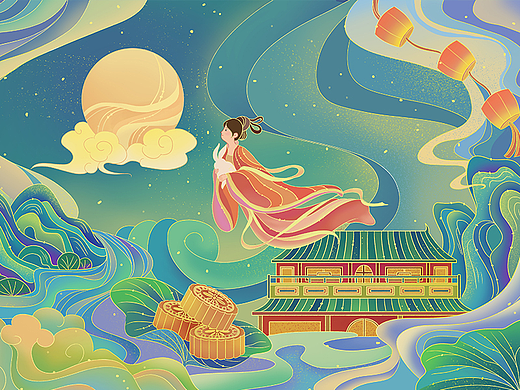 中秋节国潮插画