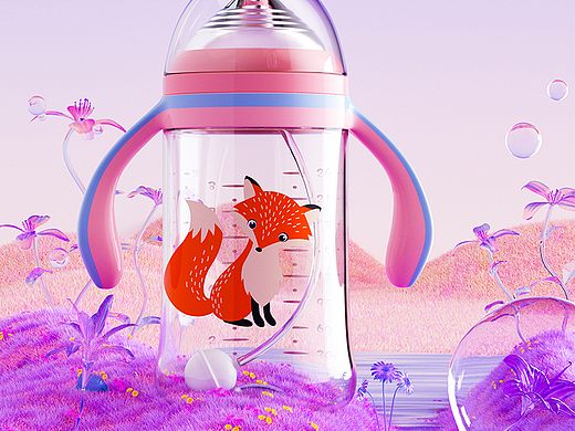 C4D母婴奶瓶超现实渲染