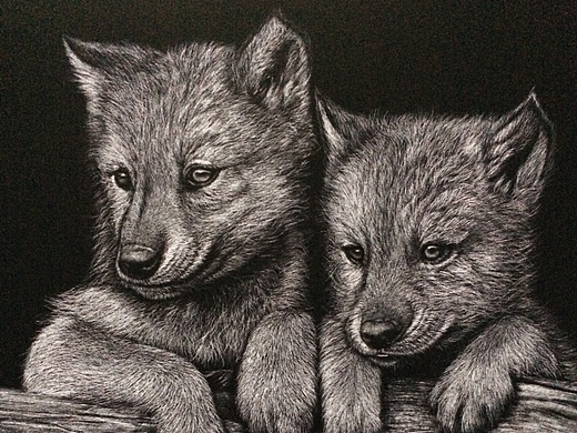 李子哥刮画作品《两小无猜》系列作品1