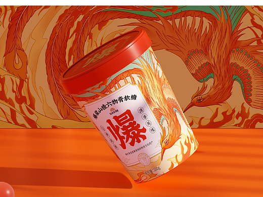 国潮凤凰果味爆浆软糖包装设计
