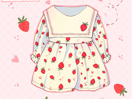 插畫——第二天打卡（草莓裙）（個人主頁-ZNTkyMjEyNTY=） - 兒童插畫 - 站酷設(shè)計師崽崽Ava原創(chuàng)素材 - 站酷ZCOOL