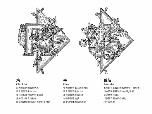轻食品牌勾线插画纹样设计