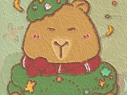 油畫風(fēng)圣誕豚（個人主頁-ZNjc1MDQ1MTY=） - 商業(yè)插畫 - 站酷設(shè)計師芭布薩原創(chuàng)素材 - 站酷ZCOOL