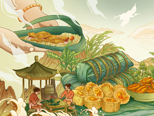 粽香端午-南澳海胆粽包装插画