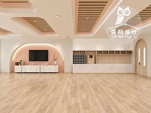 奶油原木风幼儿园大厅设计