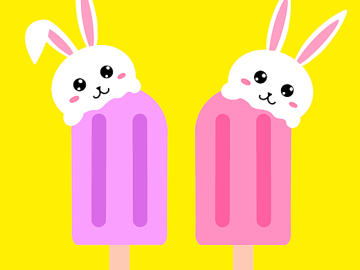 可爱小兔子们吃棒冰