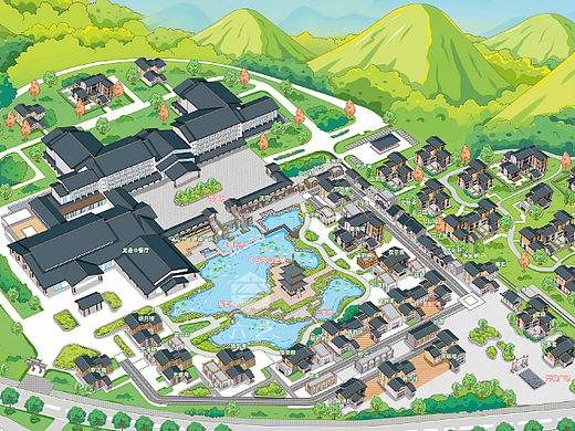 五台山梵境里渐变手绘地图卡通插画导览图