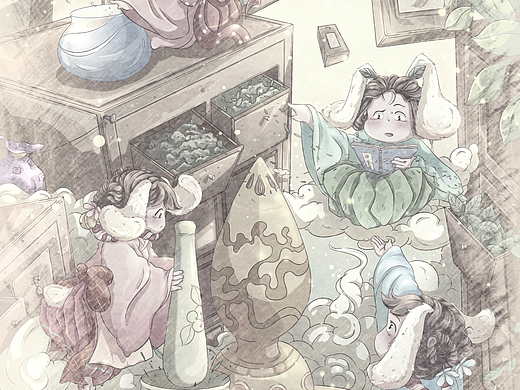 国风插画 • 月宫捣药仙（个人主页-ZNjI3ODM2MDQ=） - 商业插画 - 站酷设计师杉小杉原创素材 - 站酷ZCOOL